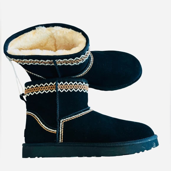 UGG Men’s Classic Stitch Black Mini Sherpa Atherson Boot - Picture 5 of 16